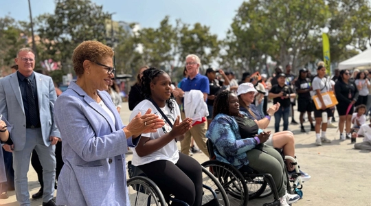 Mayor Bass with Paralympic athletes