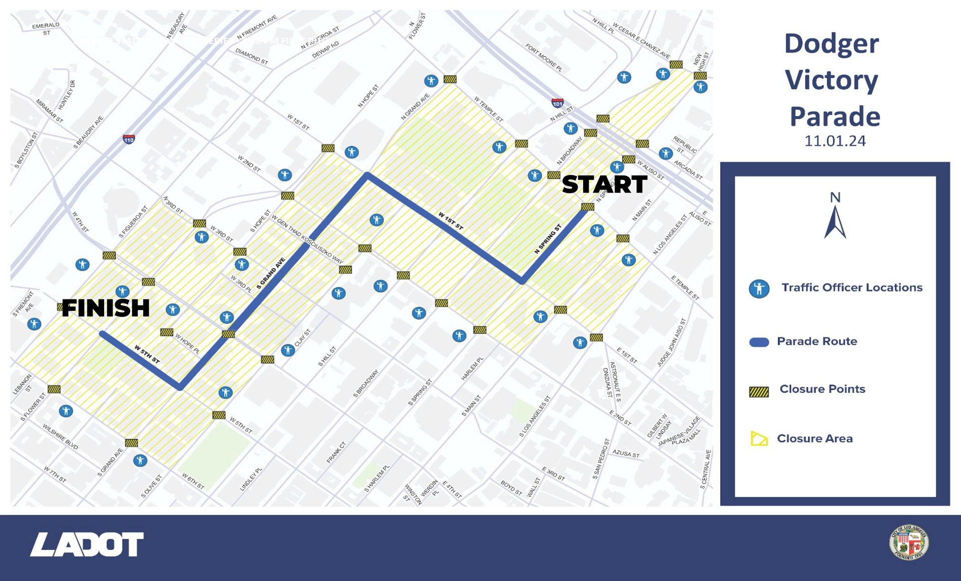 Graphic of Dodger Victory parade route