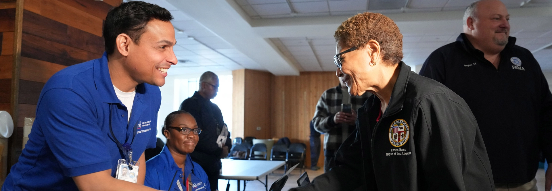 mayor bass at disaster relief center