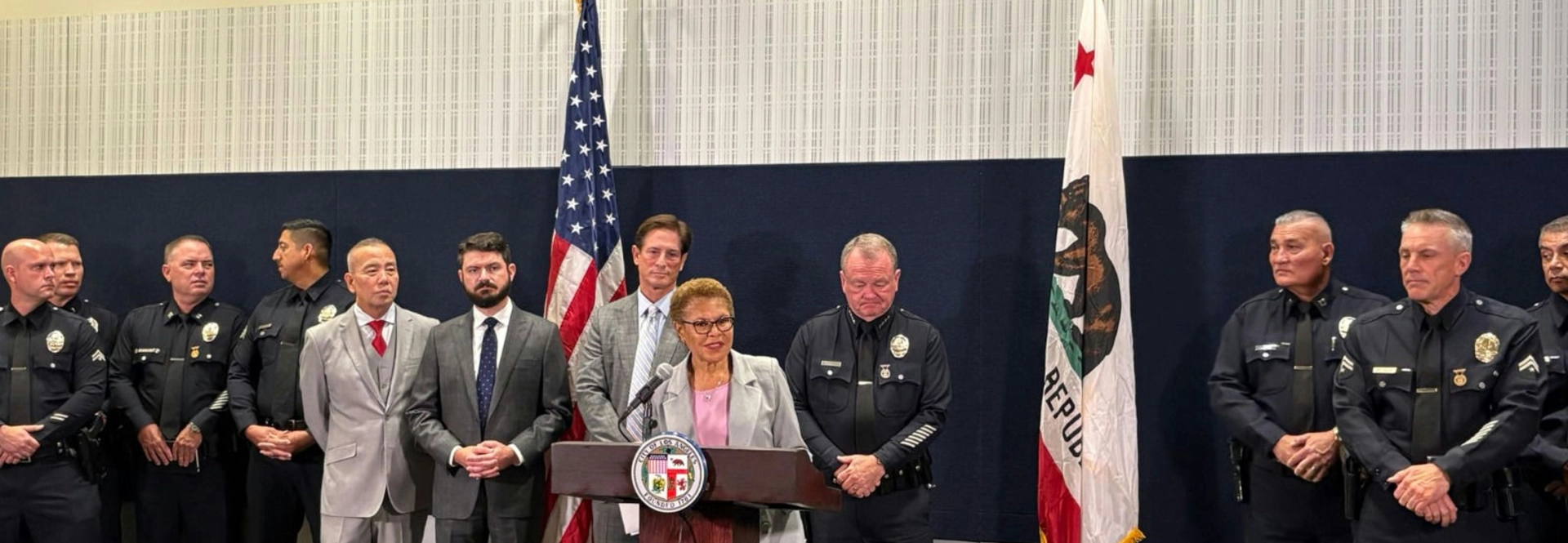 Mayor Bass at a Press Conference with LAPD and DA Hochman